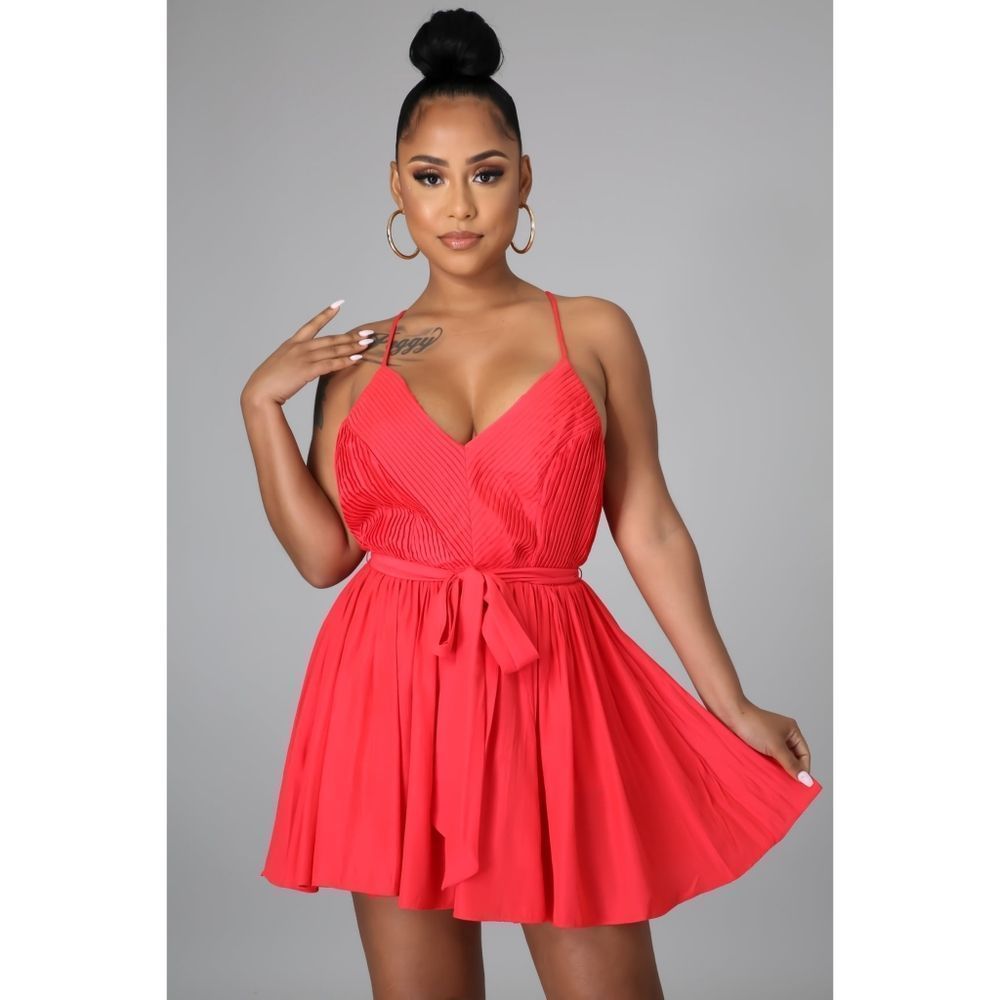 Scarlet Pleated Satin Romper - Picture 8 of 11